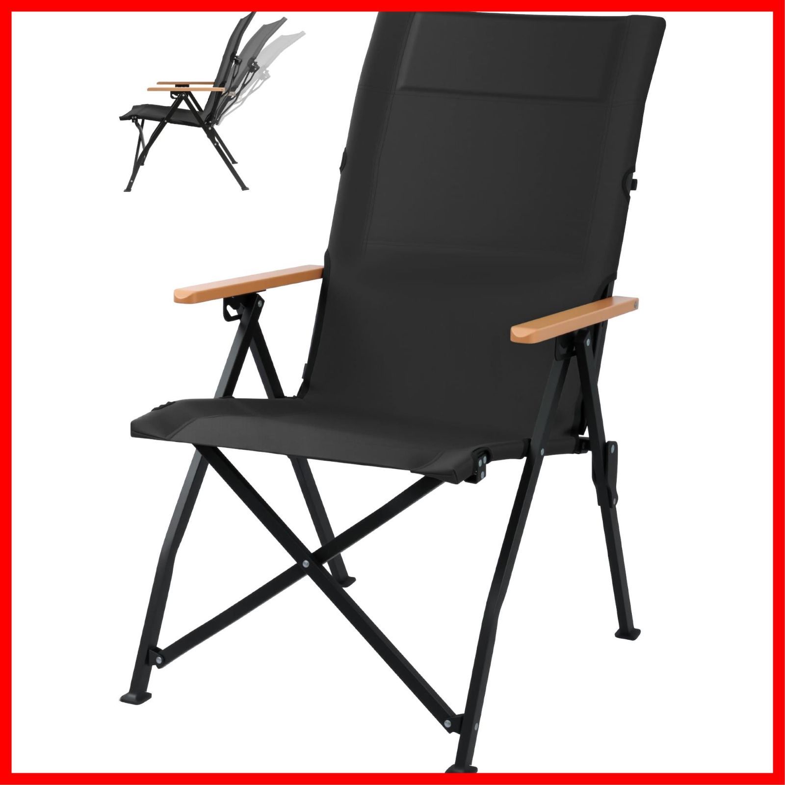 商品 耐荷重150kg対応|コンパクト軽量 収納袋付属|キャンプ ガーデンチェア ハイバック設計|折りたたみ椅子 キャンプ椅子 屋内兼用|収納時 21×19×90cmに折り畳み アウトドアチェア|3段階リクライニング式 Nature ブラック J