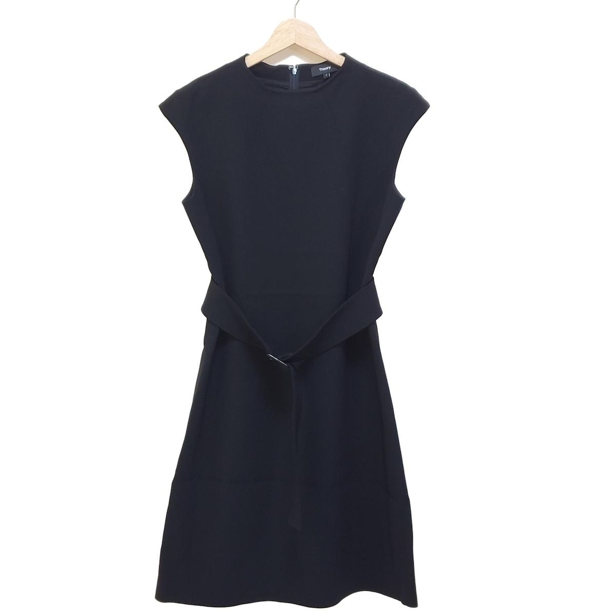 theory セオリー ワンピース サイズ2 S レディース - 黒 半袖 ひざ丈 ベルト付き
