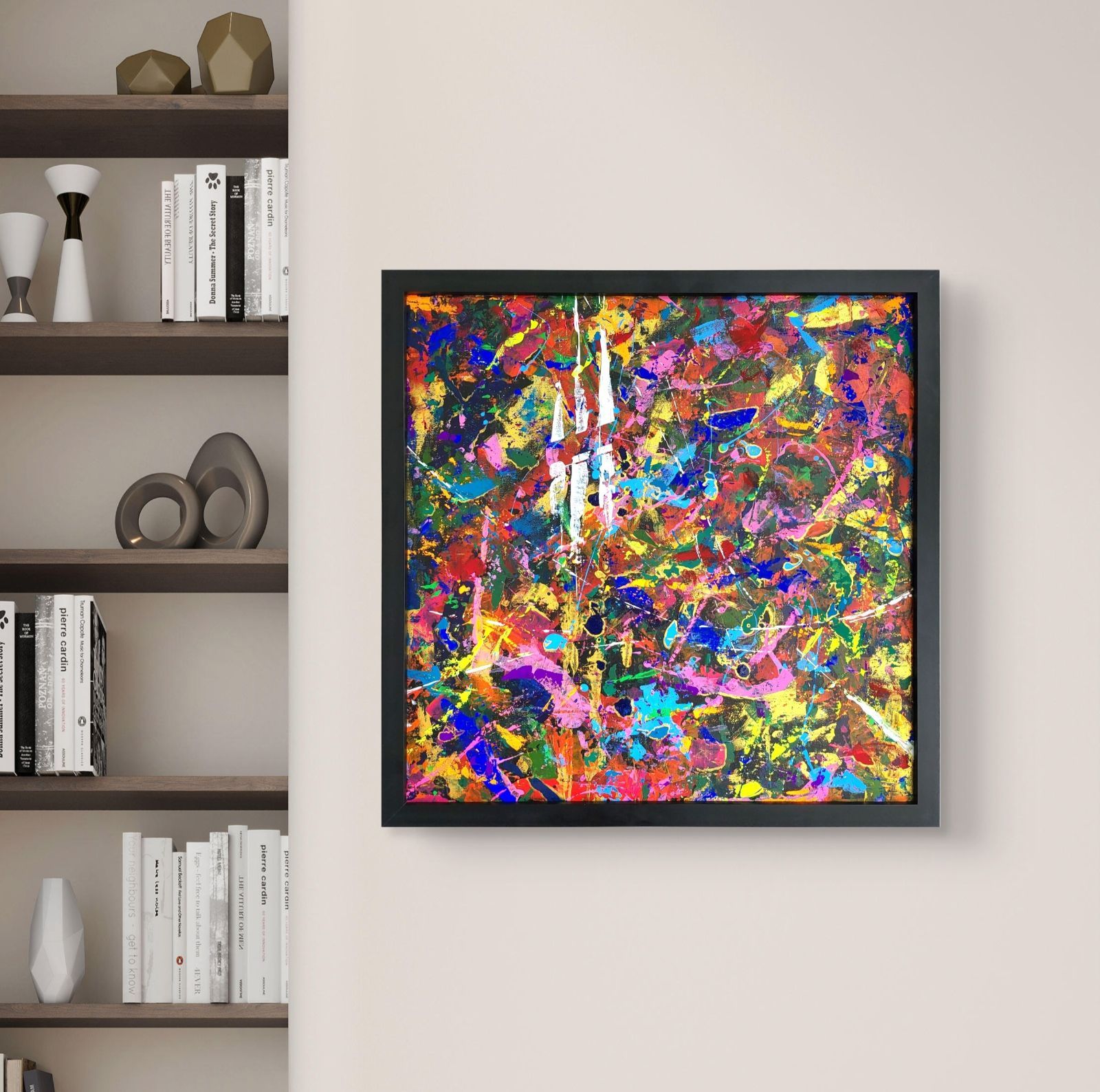 江戸夜市 抽象画 49×49㎝ キャンバス 額縁セット 原画のみ おしゃれ インテリア リビング デザイナー モダンアート 現代アート アートパネル