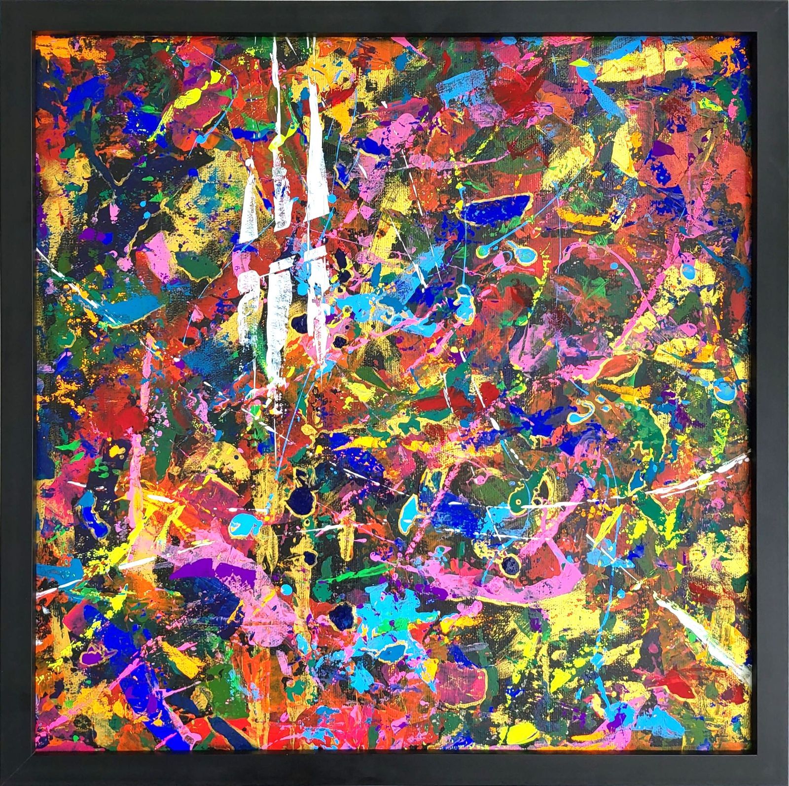 江戸夜市 抽象画 49×49㎝ キャンバス 額縁セット 原画のみ おしゃれ インテリア リビング デザイナー モダンアート 現代アート アートパネル