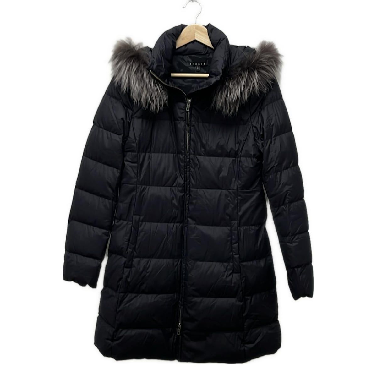セオリー ダウンコート サイズS レディース - 黒 長袖 チャイニーズラクーン ファー取り外し可 フード取り外し可 ジップアップ 冬