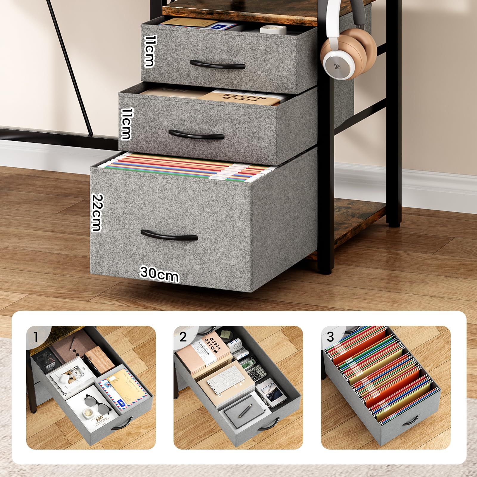 Sunon デスク パソコンデスク ラック付きpcデスク 幅120cm×奥行60cm 机 引き出し付き 勉強机 ドリンクホルダー デスク 在宅ワーク 作業机 テレワーク MARWIL-DEMENAGEMENTS_CH