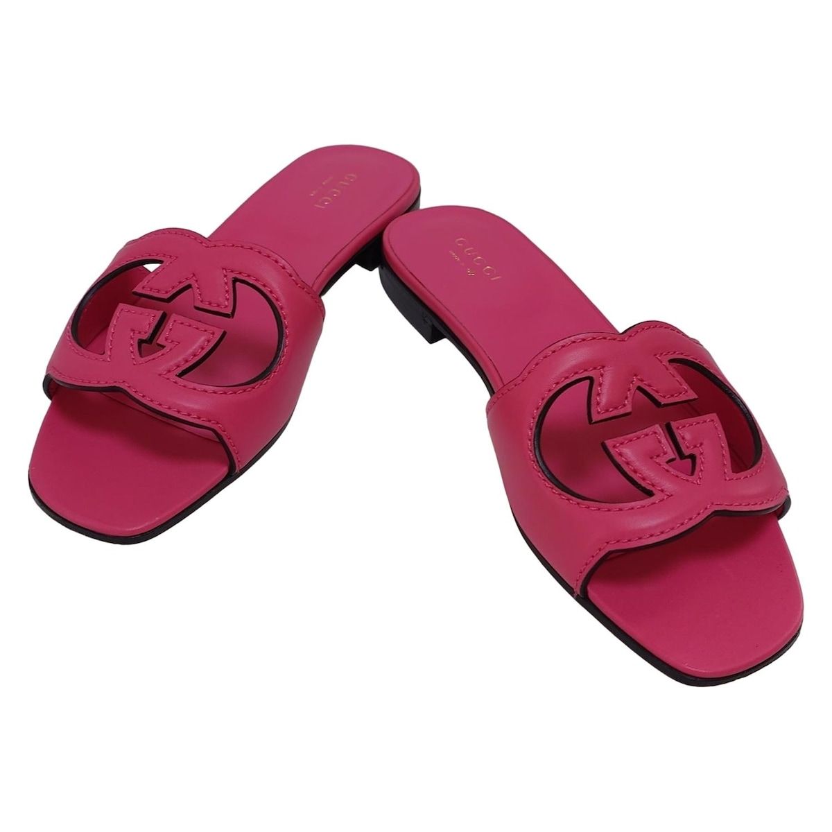 GUCCI グッチ ミュール 37 レディース - ピンク インターロッキングG オープントゥ レザー
