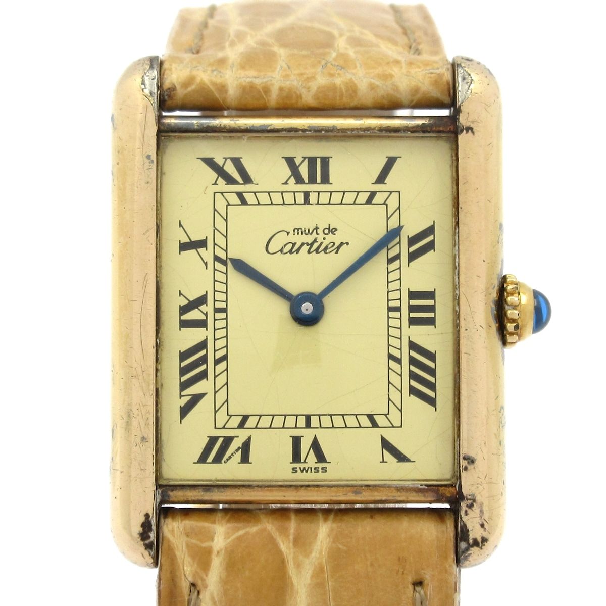 Cartier カルティエ 腕時計 マストタンク レディース 925 アリゲーターベルト アイボリー