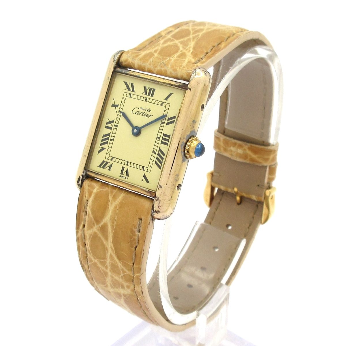 Cartier カルティエ 腕時計 マストタンク レディース 925 アリゲーターベルト アイボリー