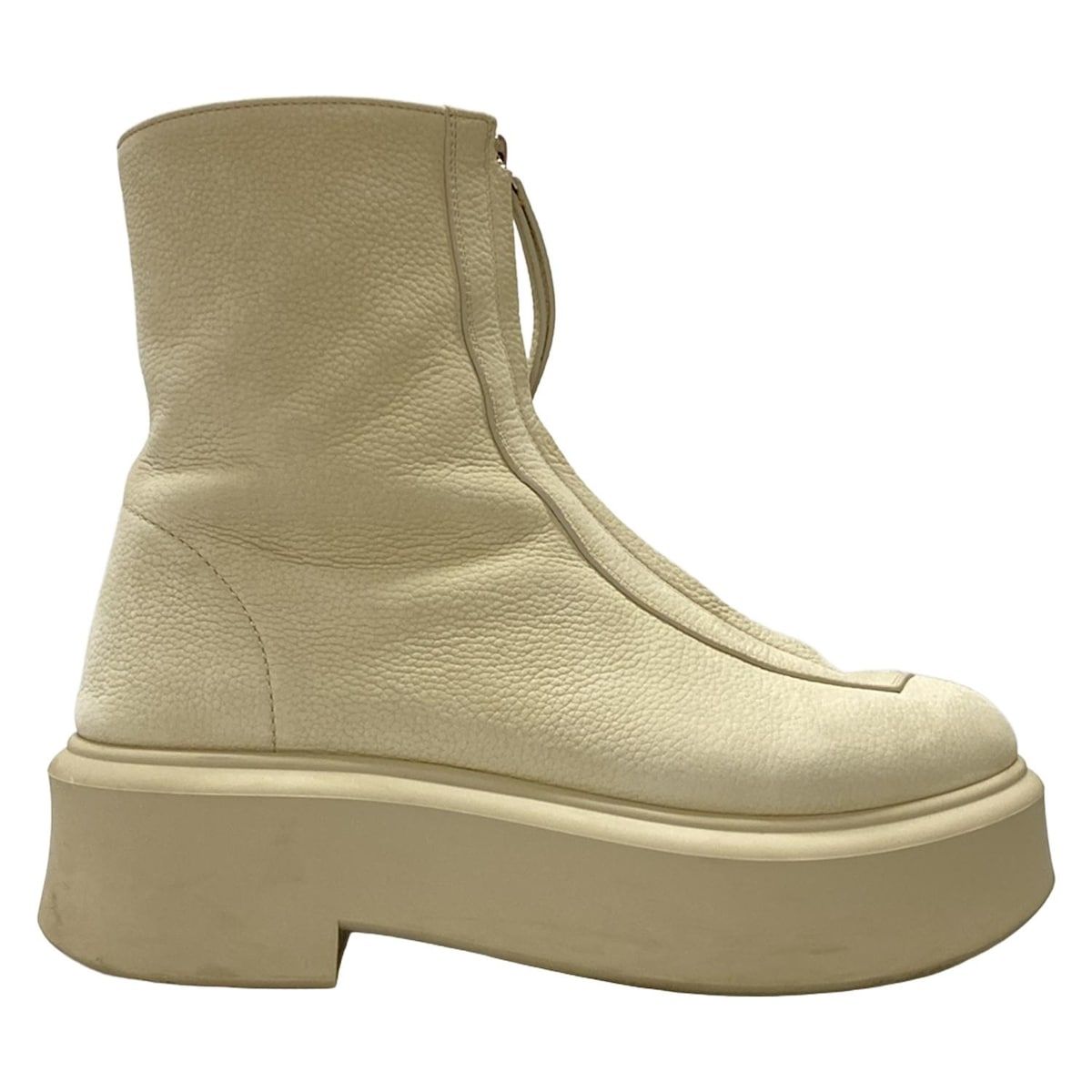  THE ROW ザロウ ショートブーツ 38 レディース ジップドブーツ I アイボリー フロントジップ クレープソール プラットフォーム ブーティ ブーツ