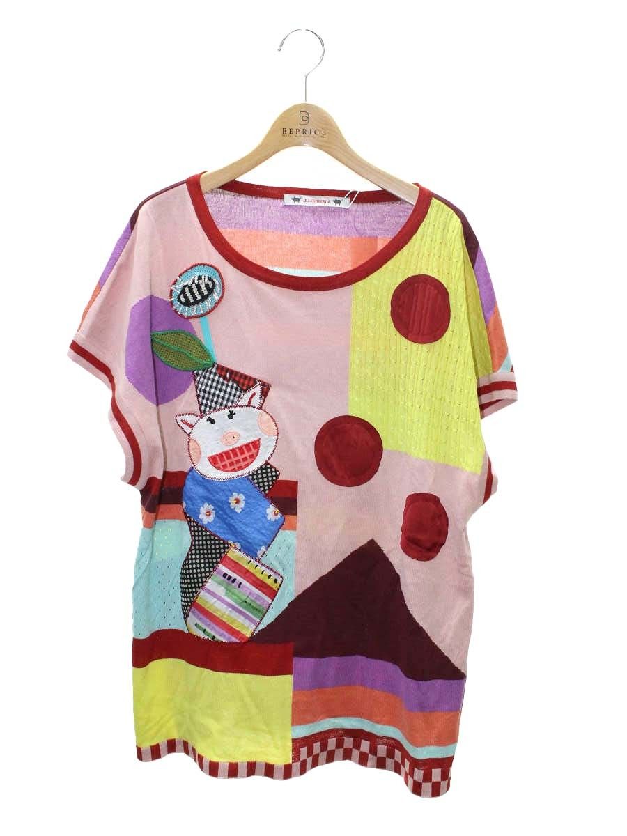 ALBEROBELLO 花柄ニットワンピース 長袖 ブラック マルチカラー