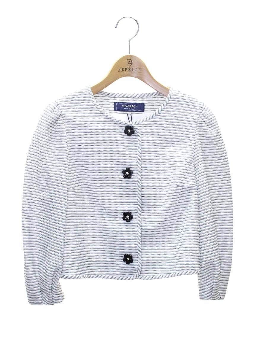 美品】エムズグレイシー ノーカラージャケット ラメ ツイード ビジュー