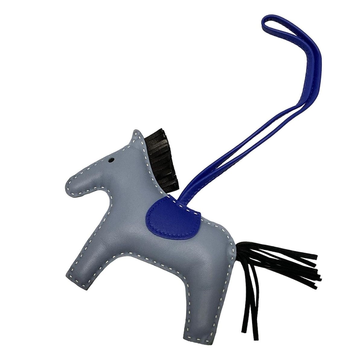 HERMES エルメス キーホルダー チャーム ロデオチャームMM ライトブルー×ブルー×黒