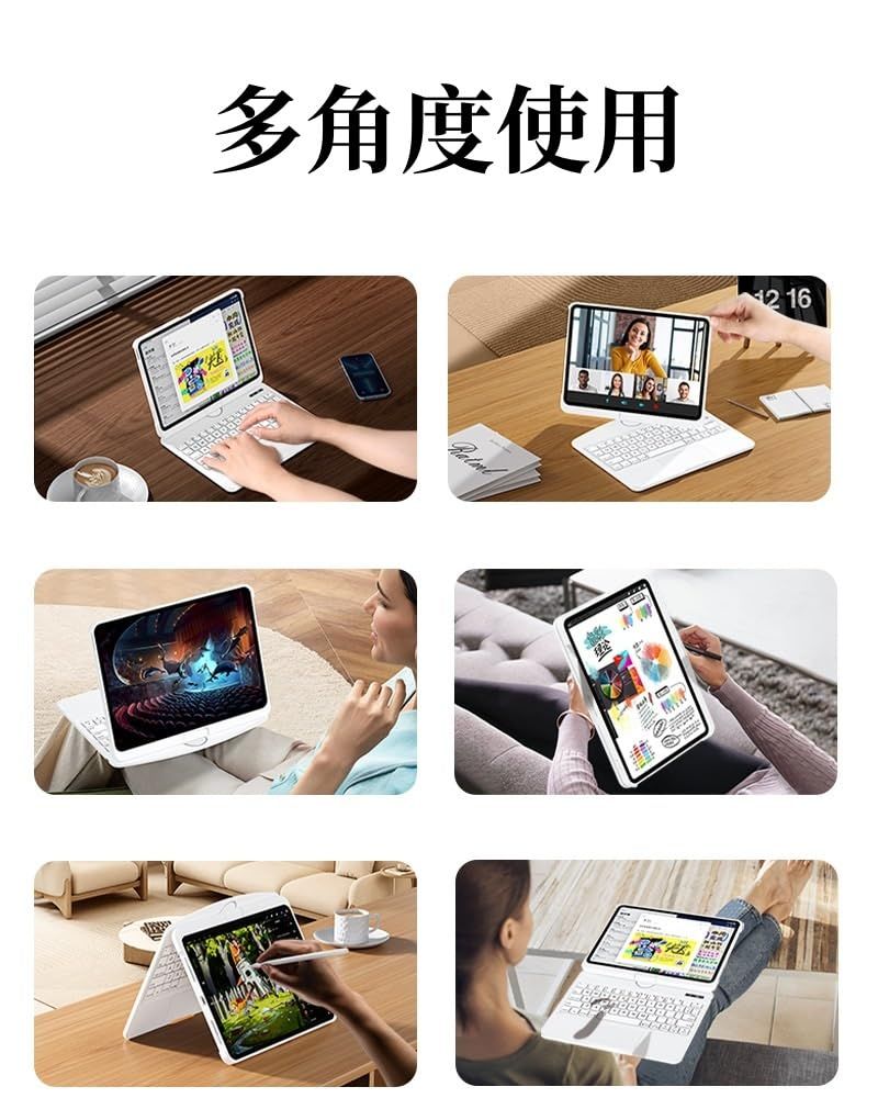 透明 クリア 7色バックライト付き キーボードケース タッチパッド付き 第9 8 7世代 折りたたみ 多角度対応 10.2インチ iPad 一体型 キーボード 360度回転 カバー白 MEBLE-SODAR_PL