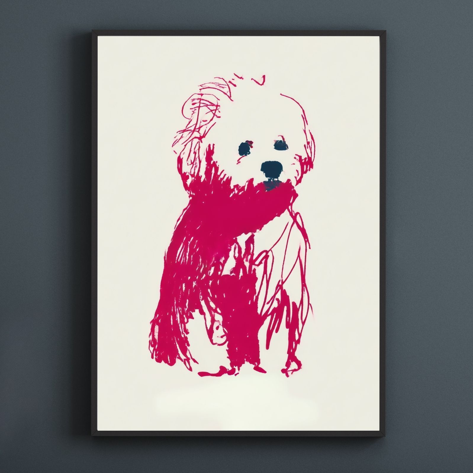 名入れOK Red Line - ビションフリーゼ犬 No.1 アートポスター ペットロス 北欧モダン ミニマルインテリア カフェスタイル