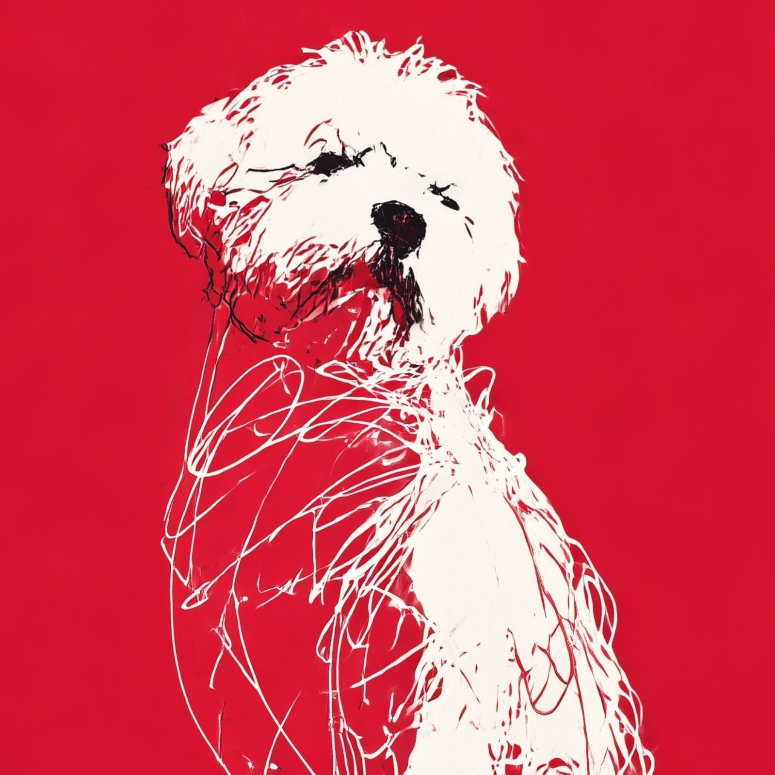 名入れOK Red Line - ビションフリーゼ犬 No.2 アートポスター ペットロス 北欧モダン ミニマルインテリア カフェスタイル