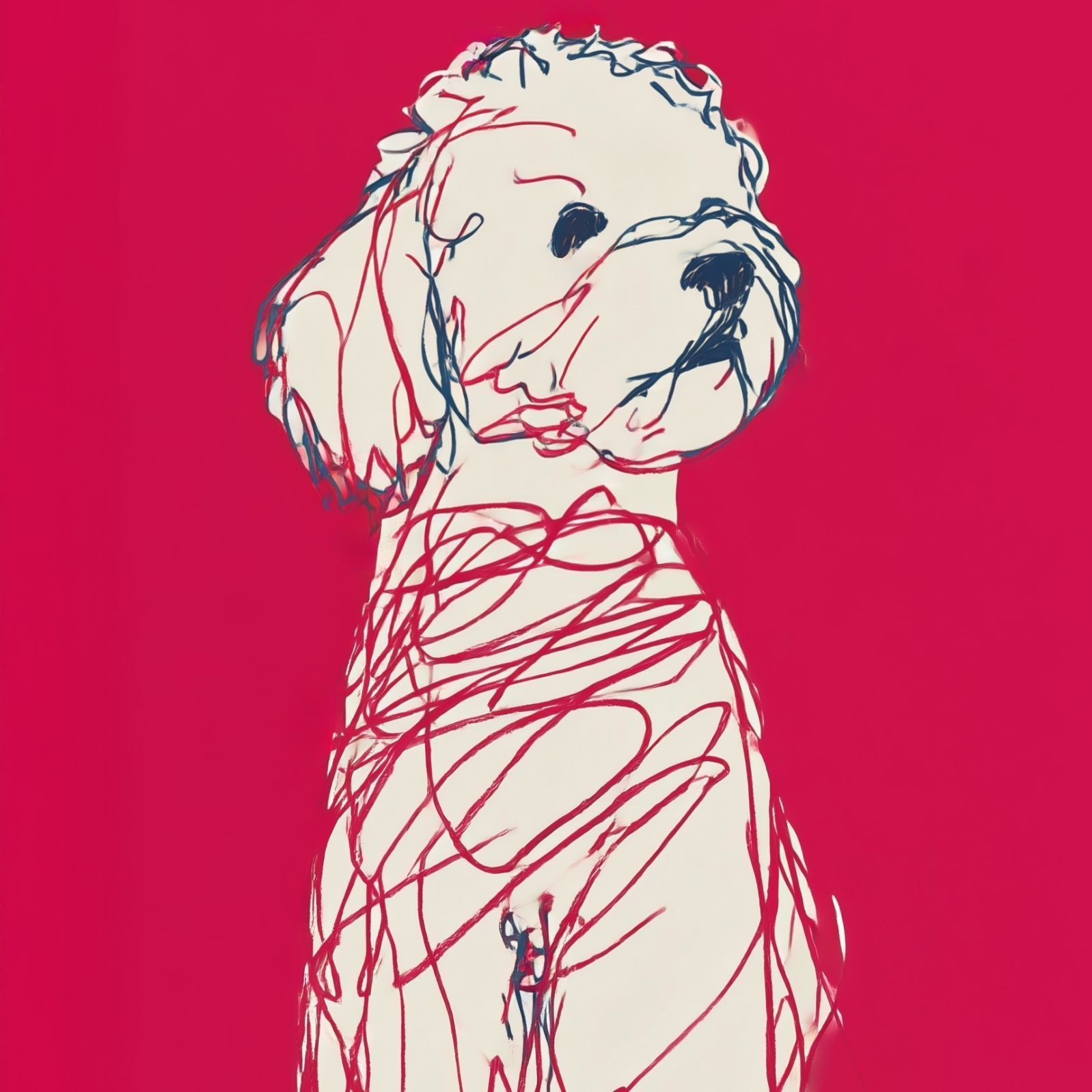 名入れOK Red Line - ビションフリーゼ犬 No.3 アートポスター ペットロス 北欧モダン ミニマルインテリア カフェスタイル