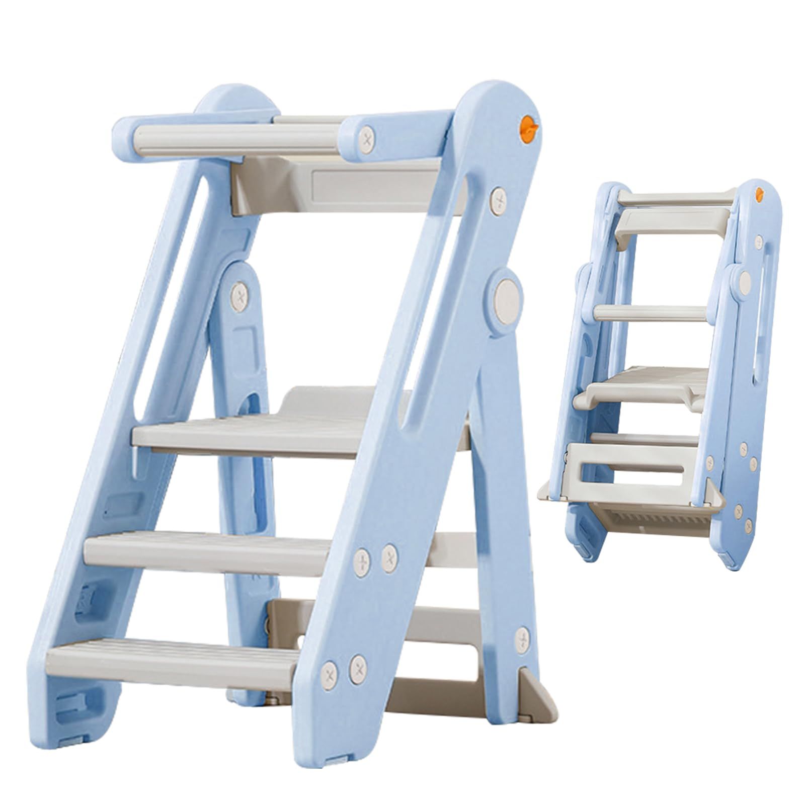 踏み台 折りたたみ式 キッズステップ 学習タワー キッチン 洗面所 3段階調節 安全手すり付き 83×54×52cm グレー ベージュ ブルー