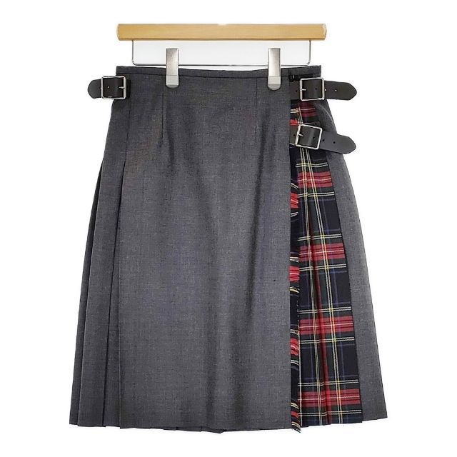 O NEIL OF DUBLIN プリーツ ラップ キルト ウール スカート グレー レディース オニールオブダブリン 5-1020T∞
