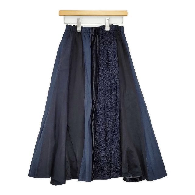 tricot COMME des GARCONS パッチワーク レース ベロア 製品染め ロングスカート AD2005 ネイビー レディース トリココムデギャルソン 5-1020T∞