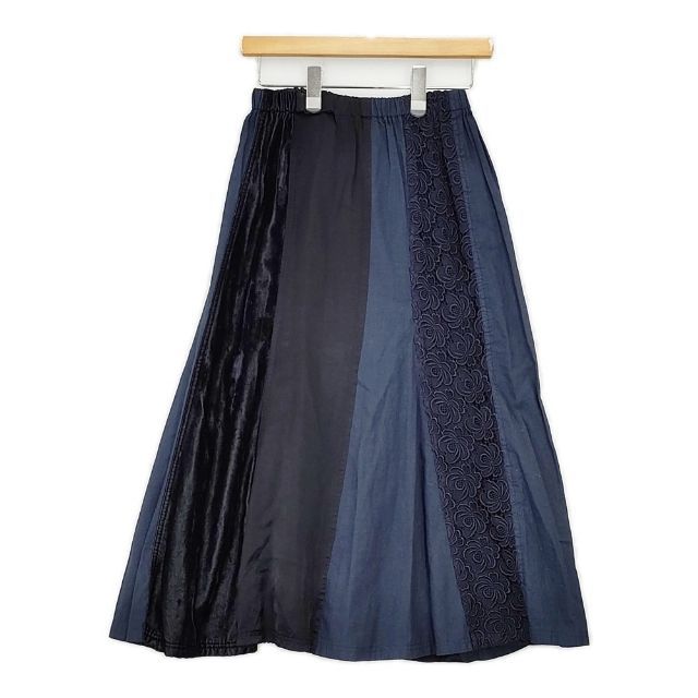 tricot COMME des GARCONS パッチワーク レース ベロア 製品染め ロングスカート AD2005 ネイビー レディース トリココムデギャルソン 5-1020T∞