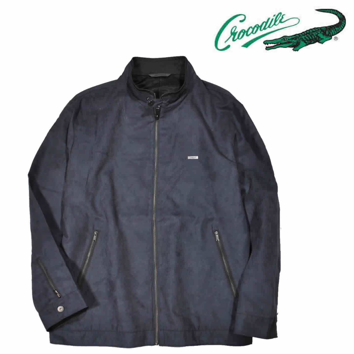 クロコダイル スタンド シングル ライダース ジャケット ポリスエード キュプラ裏地 大きいサイズ チャコール 2 Lサイズ