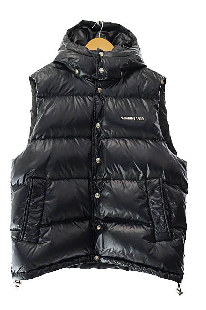 アベイシングエイプ A BATHING APE LINE CAMO DEBOSSED NYLON DOWN VEST ライン カモ デボス 総柄 ロゴ ナイロン ダウン ベスト 001DNK801306M L 黒ブラック 251103