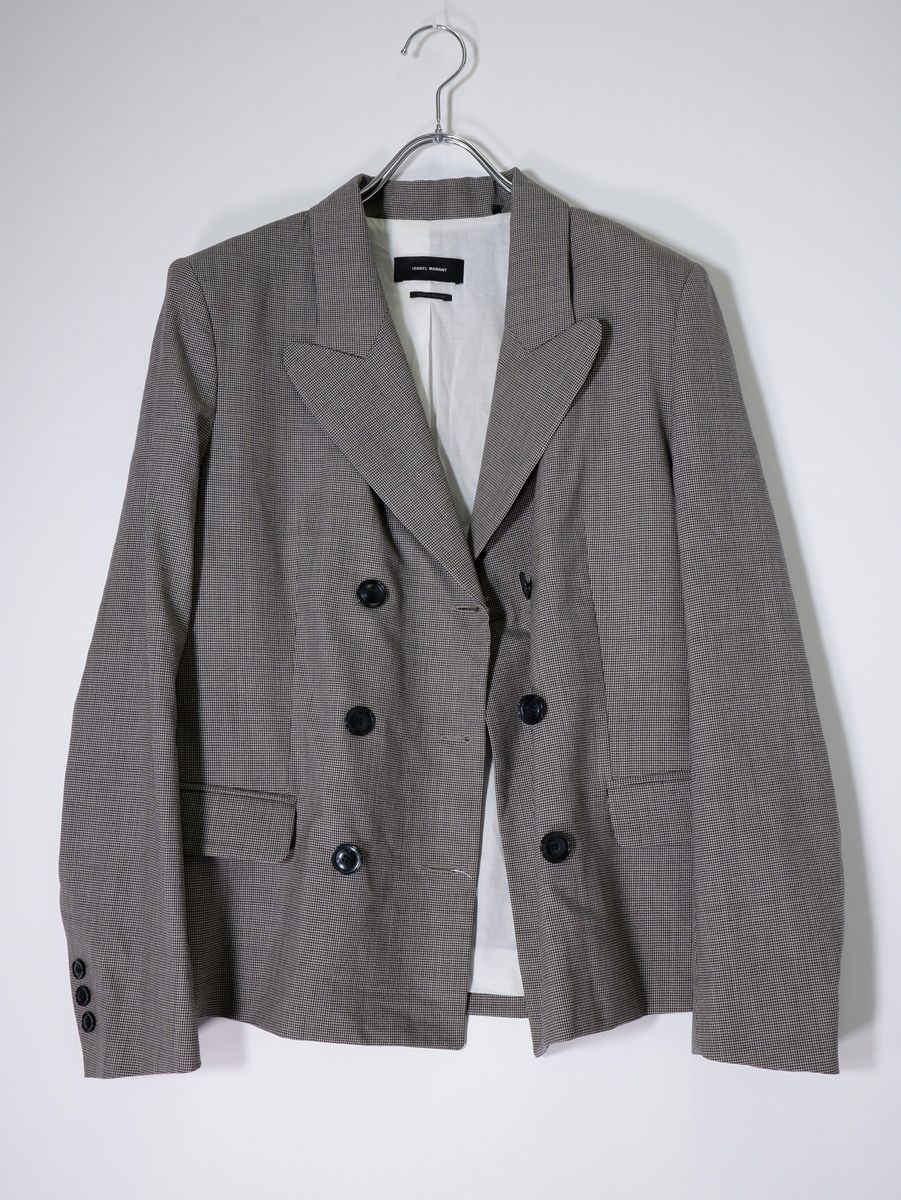 ISABEL MARANTイザベルマラン ウールギャバジン ハウンドトゥース ダブルブレストジャケット 40 LJKA79689