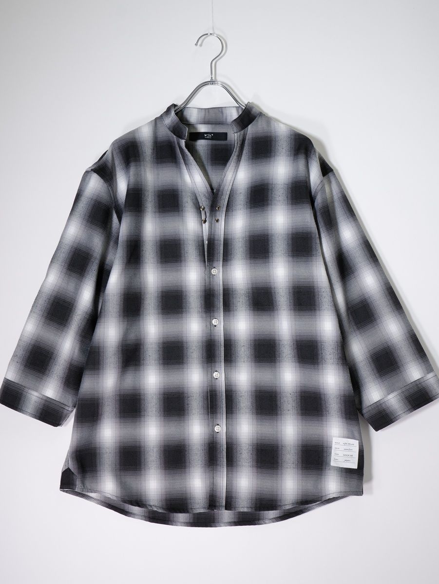 wjk reluxeダブルジェイケイ 2025SS check hook no collar 3-4 sleeve shirts 7分袖オンブレチェックシャツ M MSHA79733