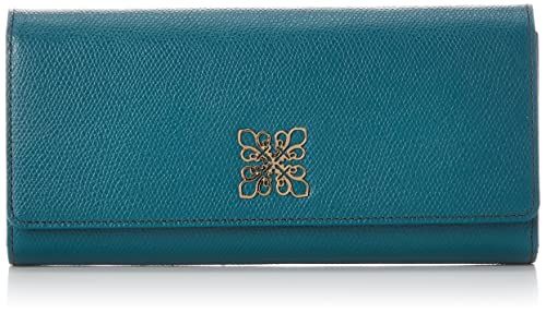 パトリックコックス かぶせ長財布 カルテットライン 国産牛革 ユリ型ブローチ金具付 大人 型押し 傷つきにくい シンプル カード収納 スリムウォレット ターコイズブルー