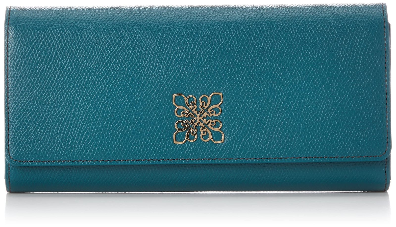 パトリックコックス かぶせ長財布 カルテットライン 国産牛革 ユリ型ブローチ金具付 大人 型押し 傷つきにくい シンプル カード収納 スリムウォレット PXLWBDT1 ターコイズブルー