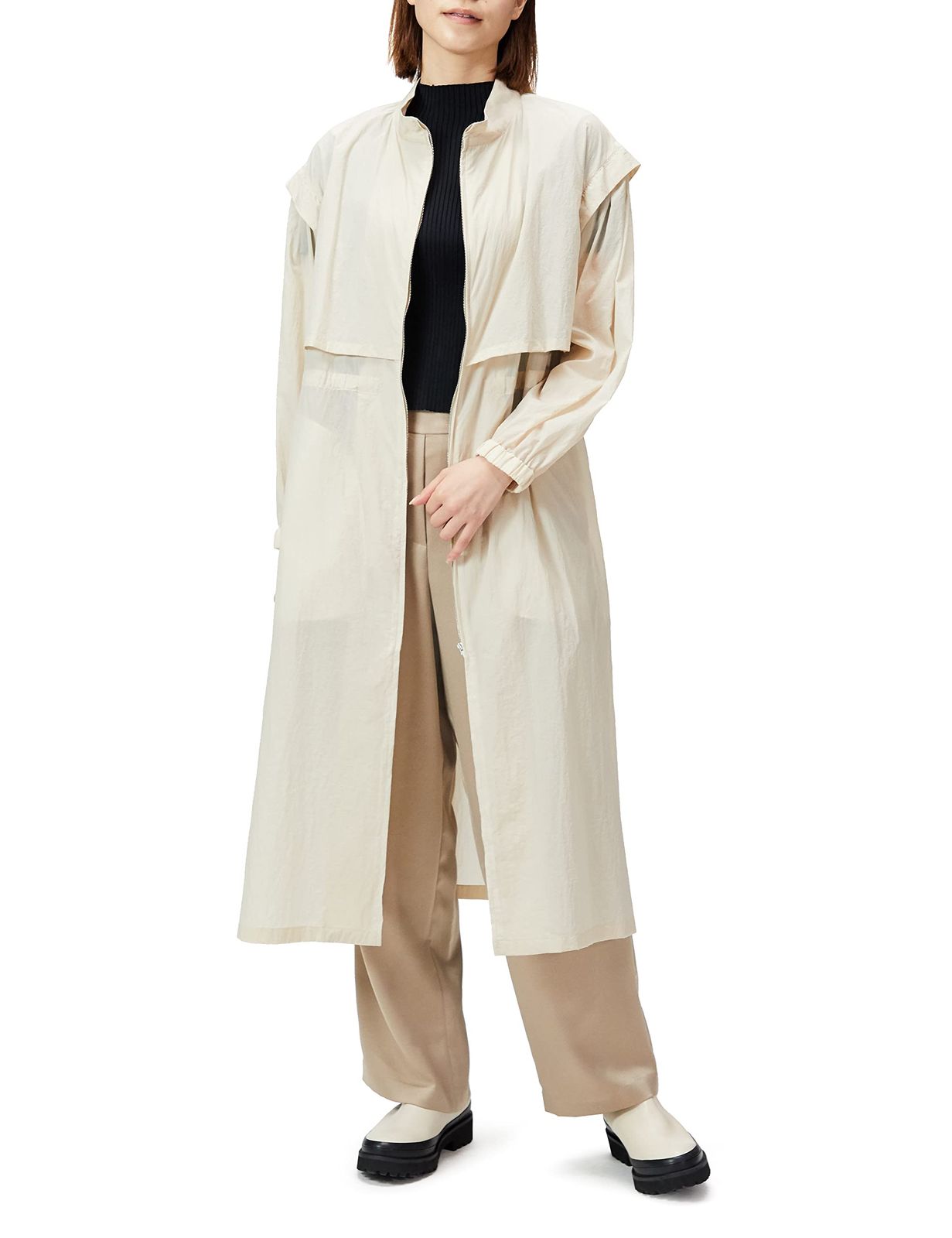 ナチュラルビューティーベーシック アウター ドロストギャザーライトコート シアー レディース ベージュ S