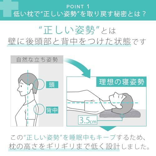 眠っている間に姿勢を取り戻す3.5センチ低い枕 １日３時間以上モニターの前で作業する方用マクラとガイドのセット 低反発 快眠 まくら 低め 仰向 眠っている間に姿勢を取り戻す3.5センチ低い枕 １日３時間