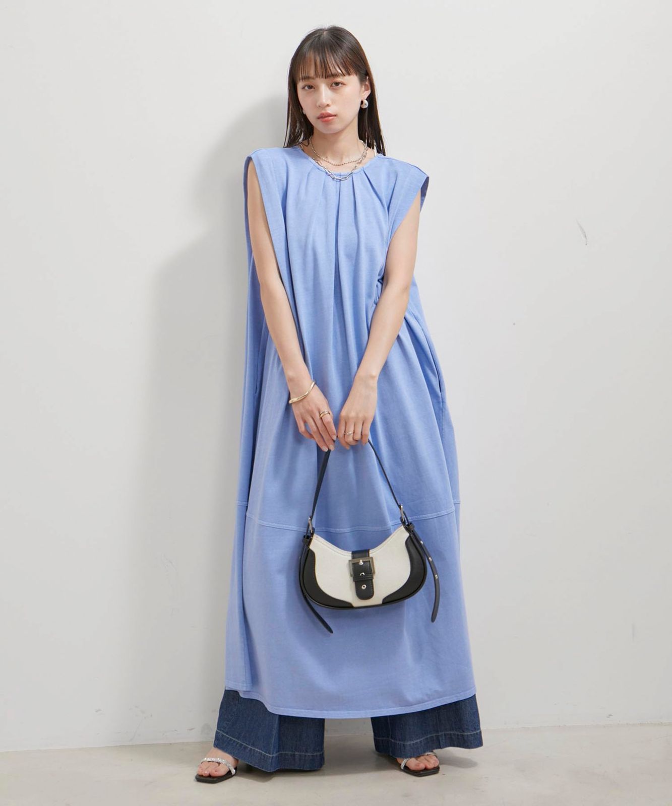 ビス 洗える ピグメント加工タックフ ワンピース レディース BVE24130 ブルーサブ 45 F