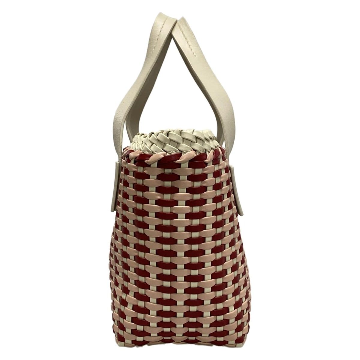 miumiu ミュウミュウ トートバッグ - 5BA077 白×ピンク×レッド 編み込み かごバッグ レザー