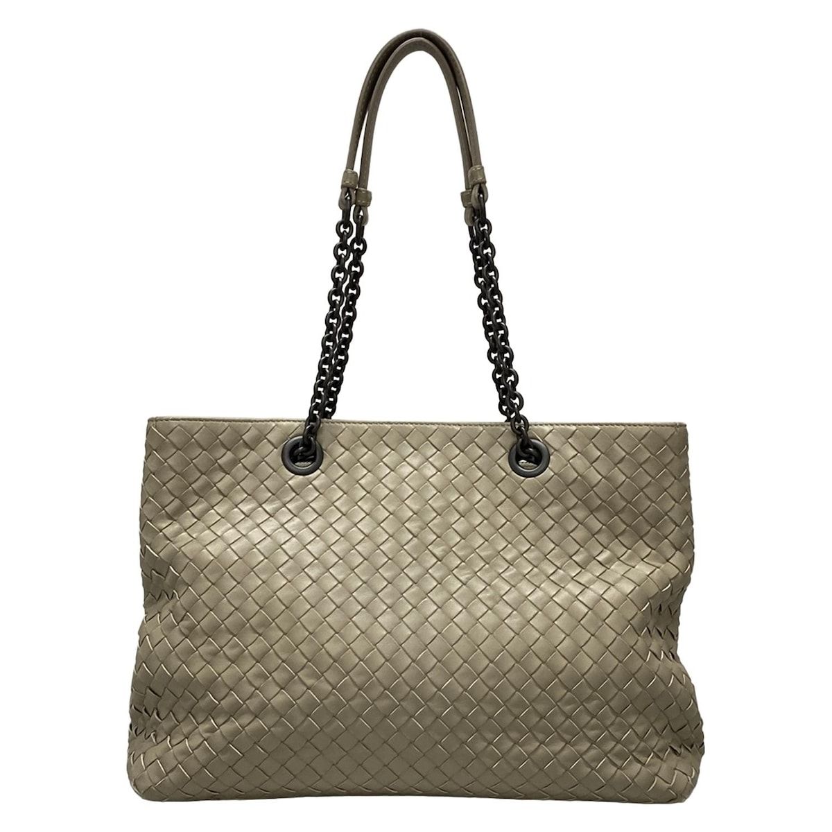 BOTTEGA VENETA ボッテガヴェネタ トートバッグ イントレチャート グレー チェーンショルダー レザー