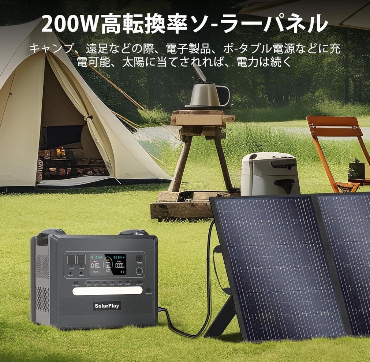 ソーラーパネル 200 W 折りたたみ式 高変換効率 MC-4出力 ポータブル電源対応 DC USB出力 防水 ソーラーチャージャー キャンプ 車中泊 防災用 省エネ充電 太陽光発電パネル