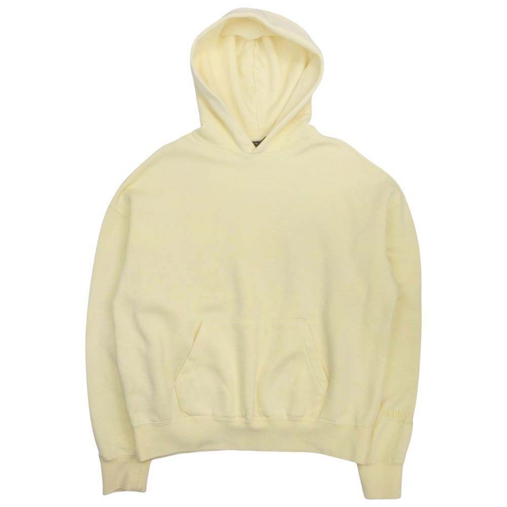 エフオージー エッセンシャルズ FOG ESSENTIALS フリース パーカー フーディー スウェット プルオーバー 裏起毛 コットン ロゴ刺繍 サイズXS イエロー 薄黄 メンズ