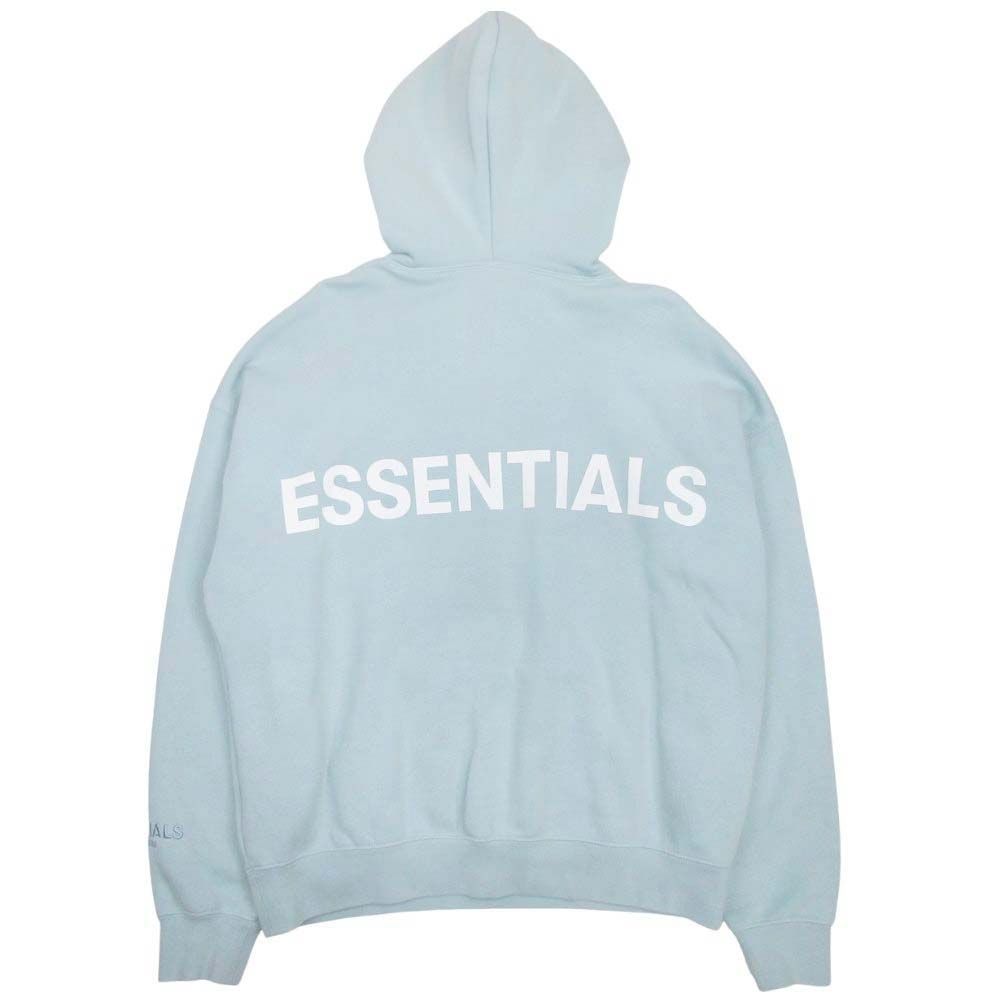 エフオージー エッセンシャルズ FOG ESSENTIALS バックロゴプリント パーカー フーディー プルオーバー スウェット コットン 裏起毛 サイズXS 青 サックス ブルー メンズ