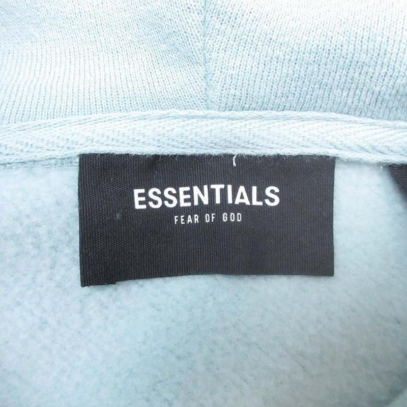 エフオージー エッセンシャルズ FOG ESSENTIALS バックロゴプリント パーカー フーディー プルオーバー スウェット コットン 裏起毛 サイズXS 青 サックス ブルー メンズ