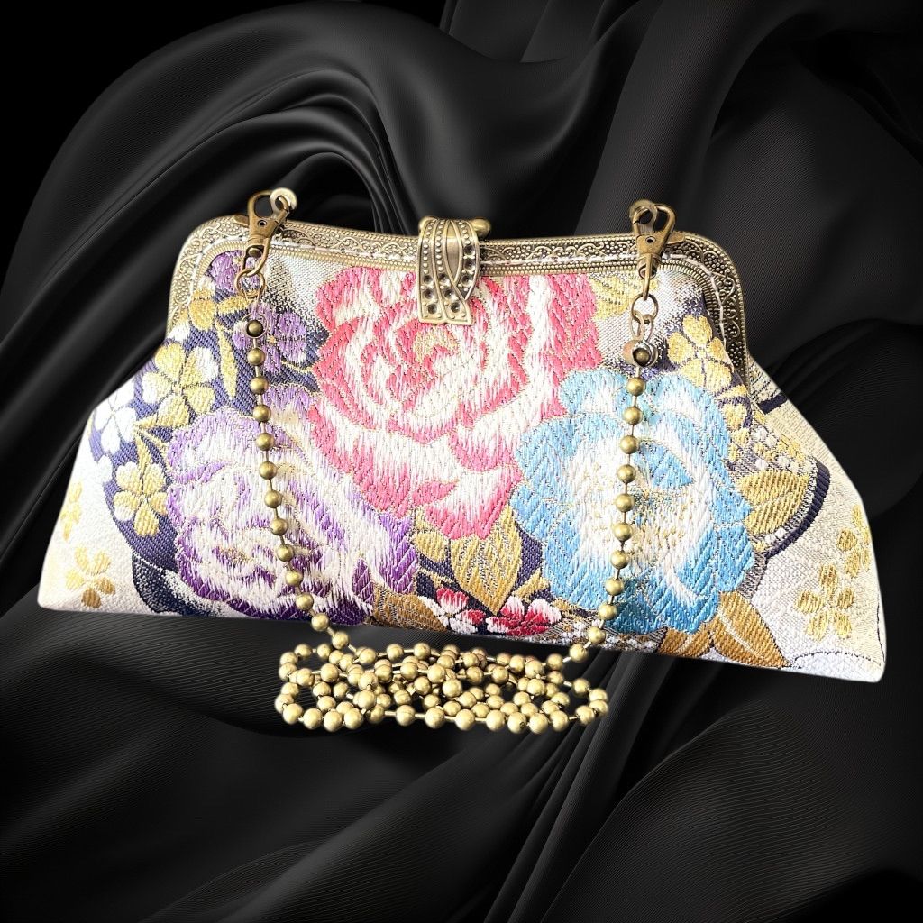 No.623 着物リメイクバッグ 和風クラッチバッグ 着物ショルダーバッグ