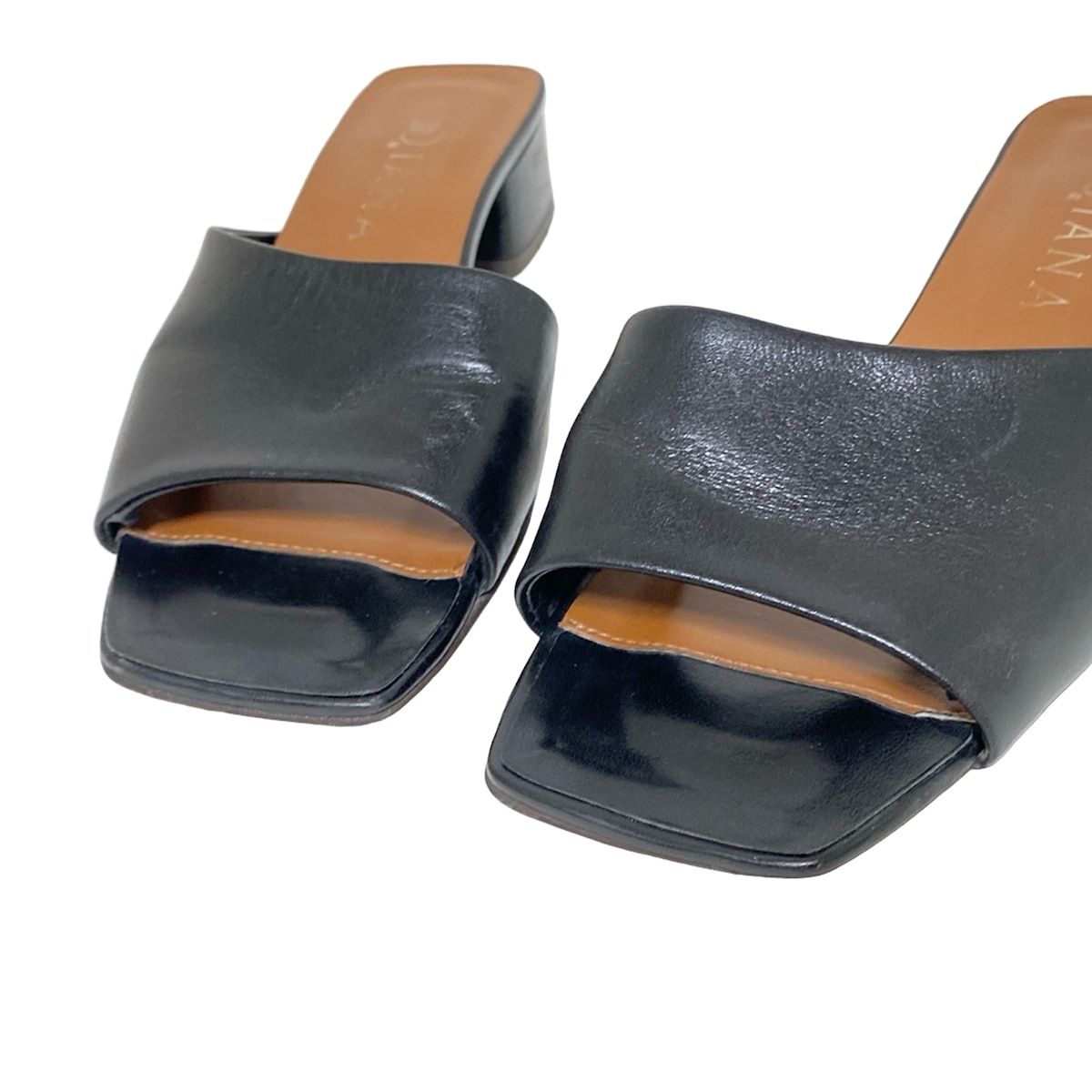  DIANA ダイアナ ミュール M レディース - 黒 オープントゥ レザー ミュール サンダル ミュール