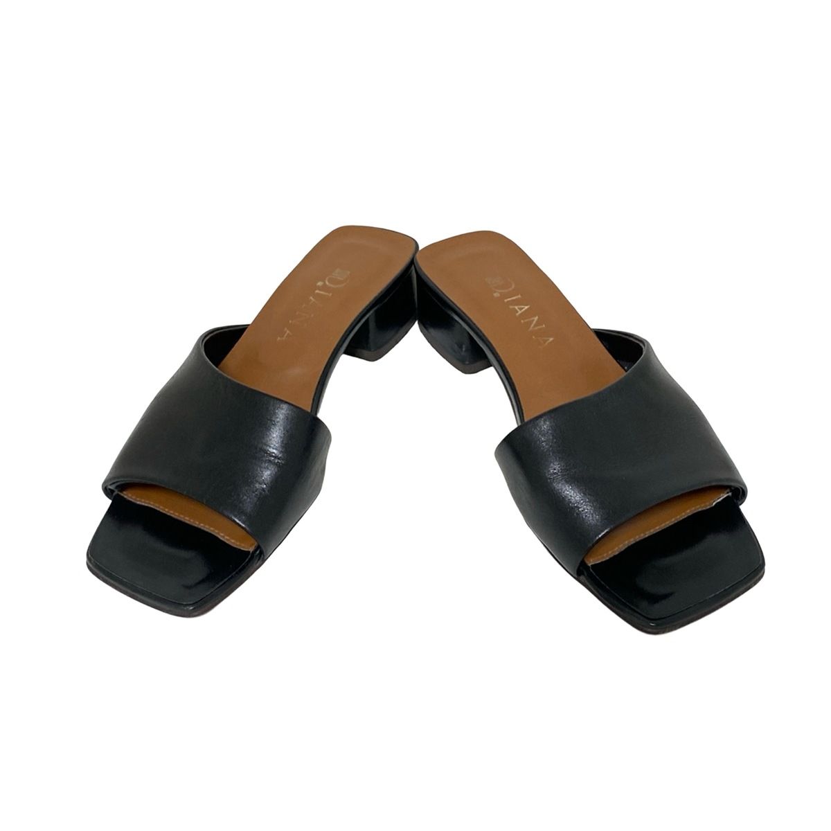 DIANA ダイアナ ミュール M レディース - 黒 オープントゥ レザー
