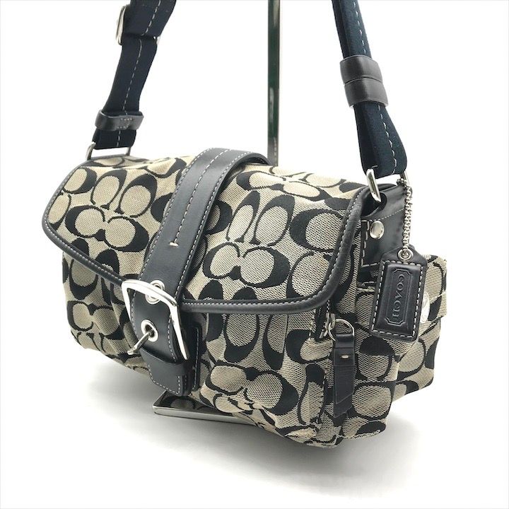 超美品 COACH コーチ シグネチャー ショルダー バッグ キャンバス レザー ネイビー レディース 肩掛け ブランド かばん m15151 COACH（コーチ） ショルダーバッグ レディース シグネチャー