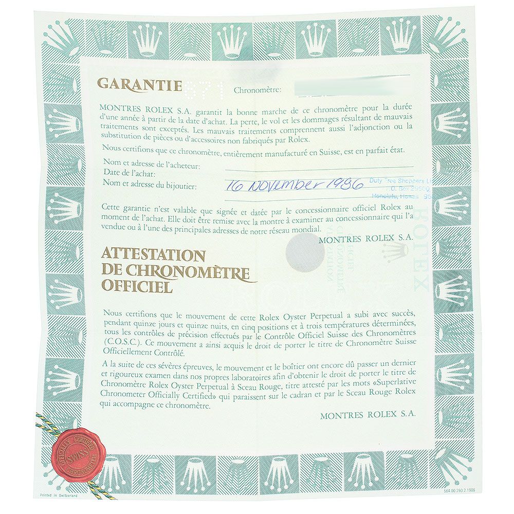 ロレックス ROLEX 16800 保証書_R-13 ロレックス サブマリーナ デイト  