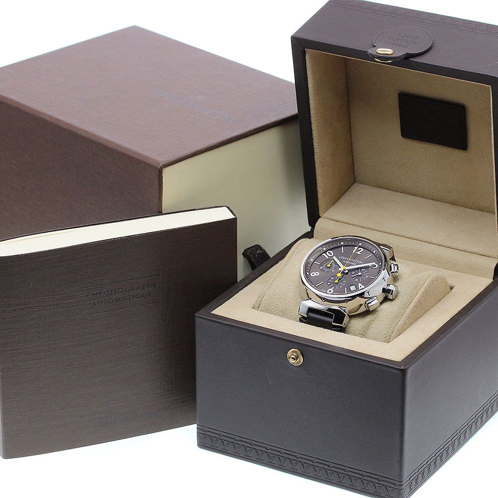 ルイ ヴィトン LOUIS VUITTON Q 1121 タンブール デイト クロノグラフ 自動巻き メンズ箱 保証書付き_916764