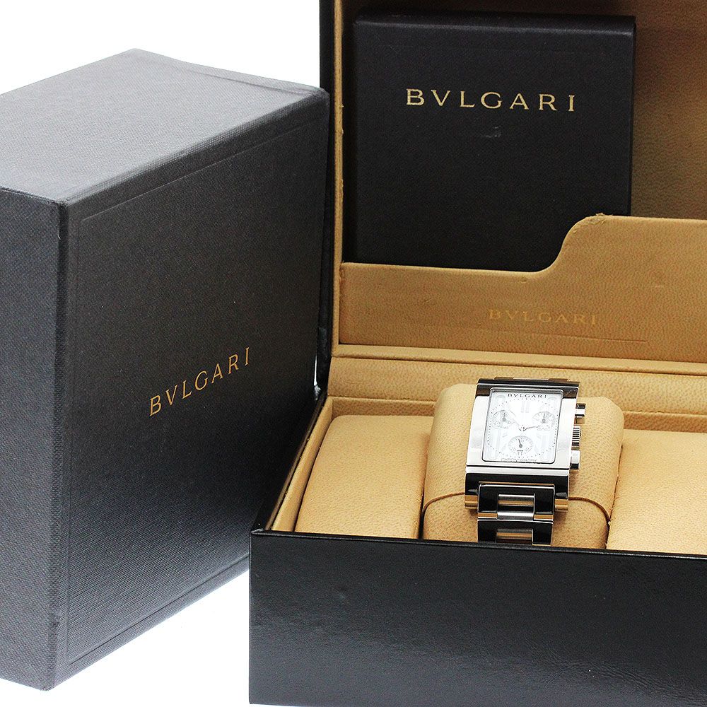 ブルガリ BVLGARI RTC 49 S レッタンゴロ デイト クロノグラフ クォーツ メンズ箱 保証書付き_914751
