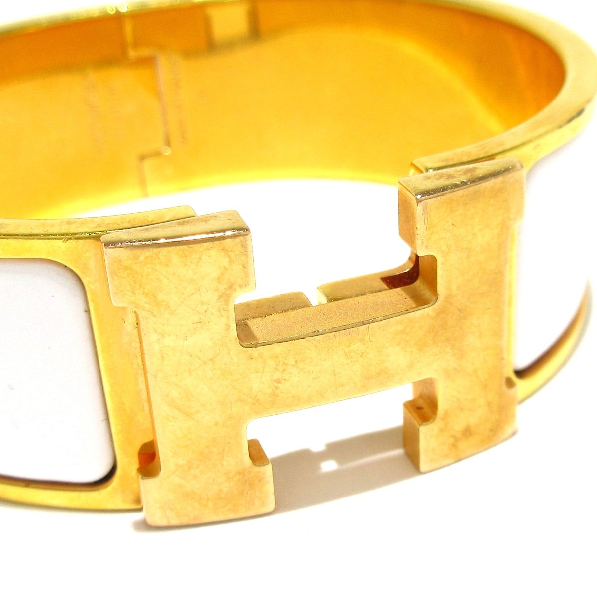  HERMES エルメス バングル クリック クラックH ピンクゴールド 白 バングル リストバンド アクセサリー