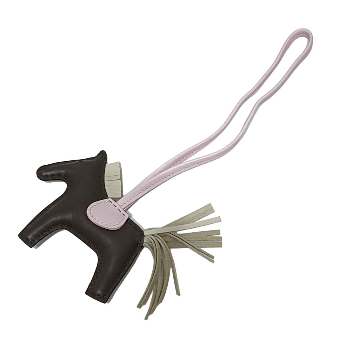 HERMES エルメス キーホルダー チャーム ロデオチャームPM ダークブラウン×ライトピンク×アイボリー