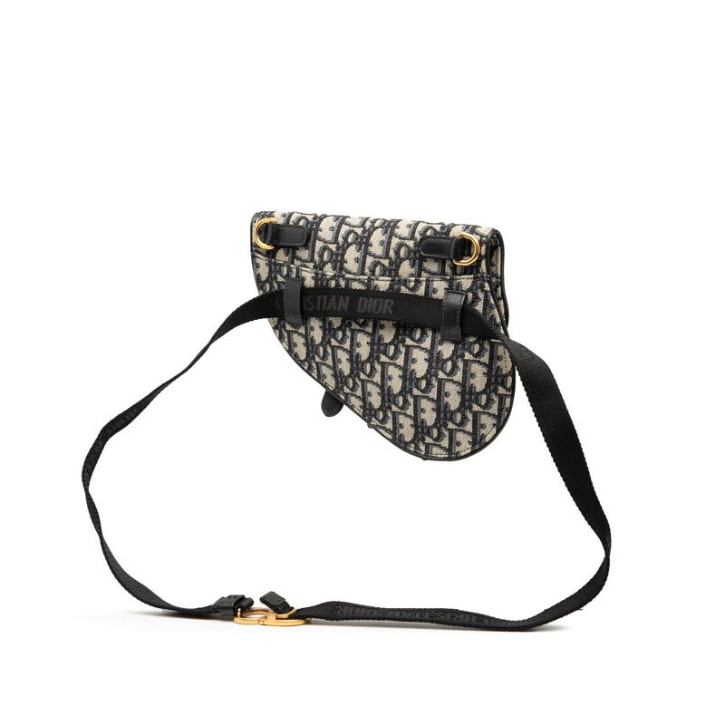 ディオール オブリーク サドル ボディバッグ ウエストバッグ ネイビー ベージュ キャンバス レザー レディース Dior 1-0236369