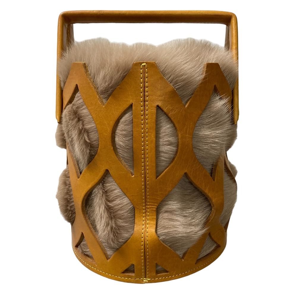 LUDLOW ラドロー バケット レザー ファー かごバッグ ハンドバッグ キャメル レディース 古着