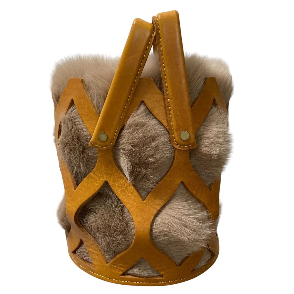 LUDLOW ラドロー バケット レザー ファー かごバッグ ハンドバッグ キャメル レディース 古着