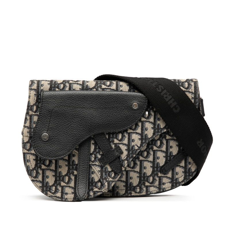 ディオール オブリーク サドル ボディバッグ ウエストバッグ ショルダーバッグ ネイビー ベージュ キャンバス レザー レディース Dior 1-0236420