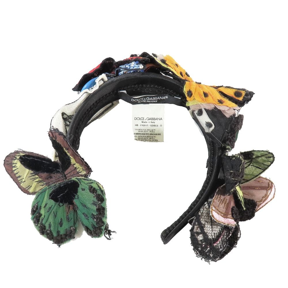 DOLCE - GABBANA ドルチェアンドガッパーナ カチューシャ ヘッドバンド ティアラ カシミヤ バタフライ スパンコール レディース 古着